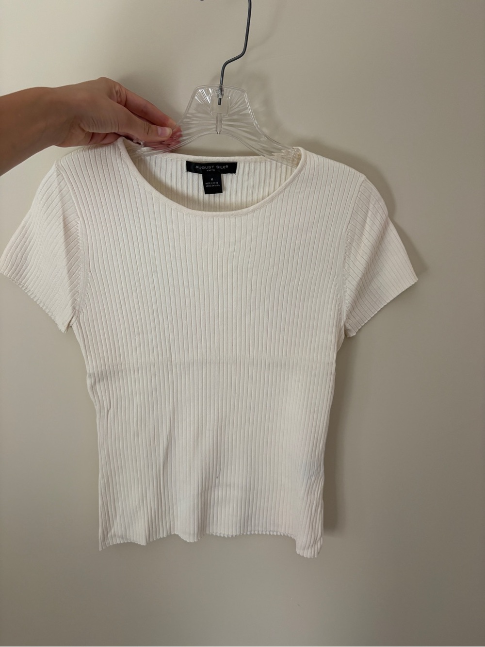 august silk White Ribbed Short Sleeve Tee